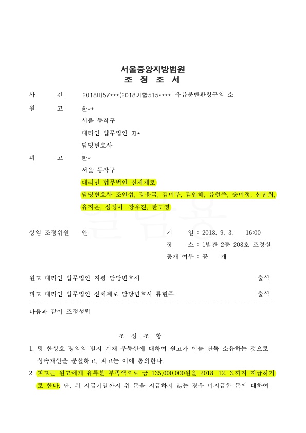 유류분반환청구소송에서 최대한 감액하는 것으로 승소