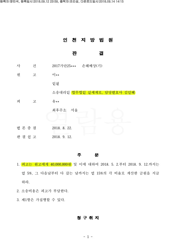 이혼 안하면서 민사 상간자 위자료 4000만원 인정으로 승소