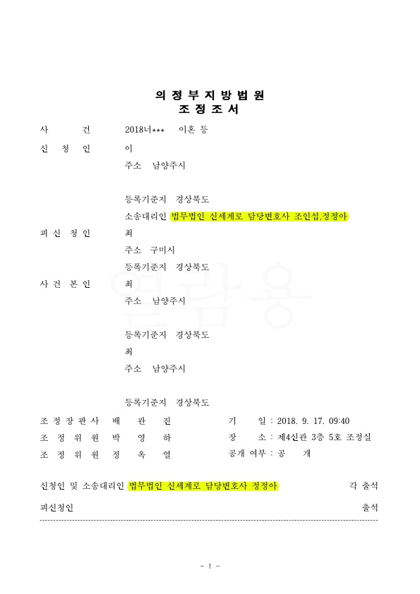 남편이 2억상당 채무 모두 부담하는 것으로 종결하여 승소