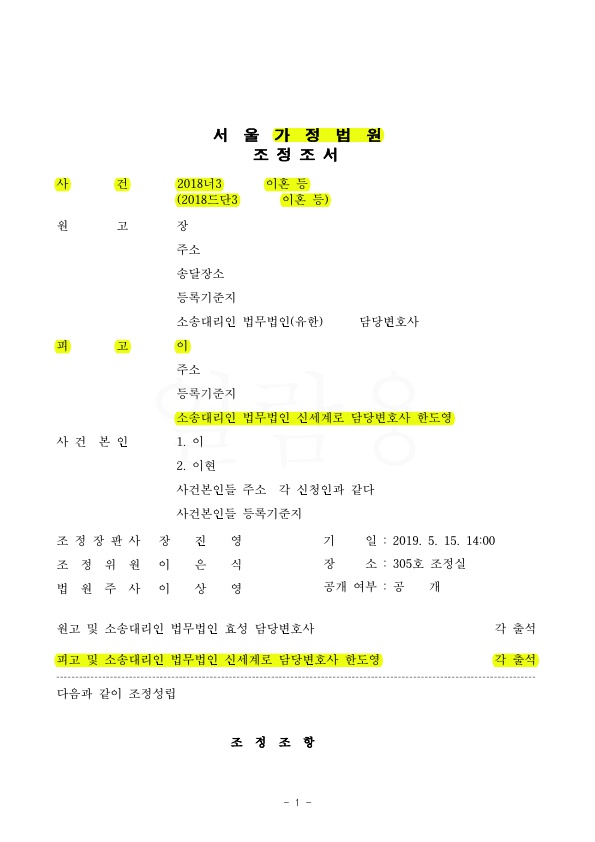 상대방의 재산분할(2억청구)를 1억으로 감액하고 친권자, 양육자로 지정됨