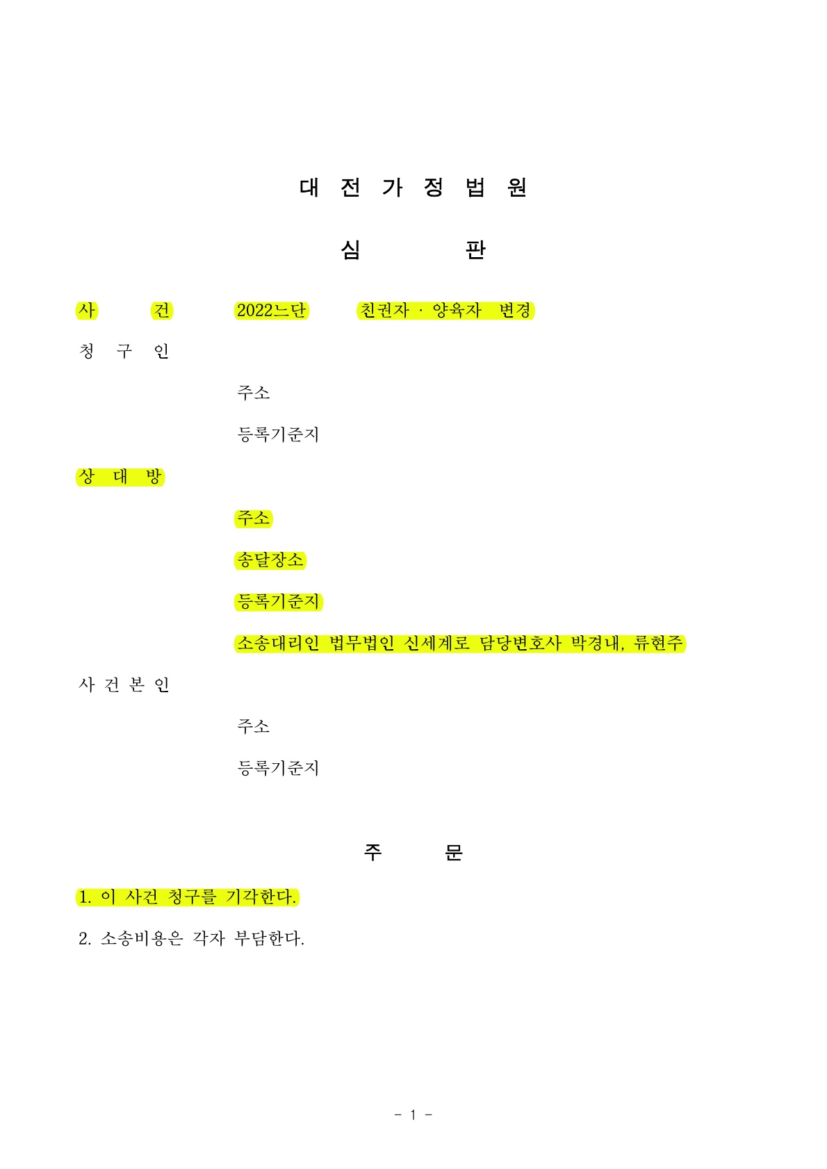 이혼후 면접교섭으로 갈등이 반복되어 상대방이 친권양육권변경청구했으나 기각시키고 승소