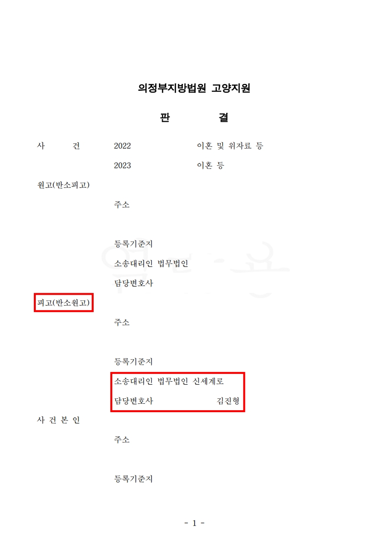 부정행위 남편의 이혼 청구 기각, 의뢰인 청구 인정 및 위자료 2천만원[이혼소송승소사례]